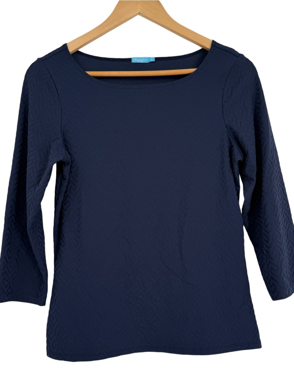 J Mclaughlin Women Size S Catalina Cloth Textured Top Navy Blue Stretch